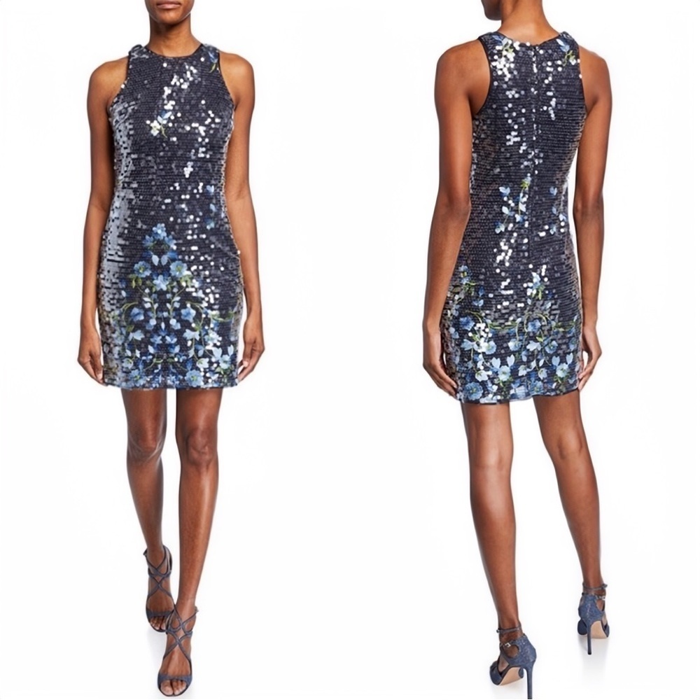 NWT Aidan by Aidan Mattox ‘Floral Embroidered Sequin Dress’ in “Dusty Blue” Sz 2